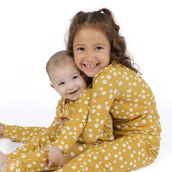Bamboo Convertible Ribbed Sleeper - Golden Blooms