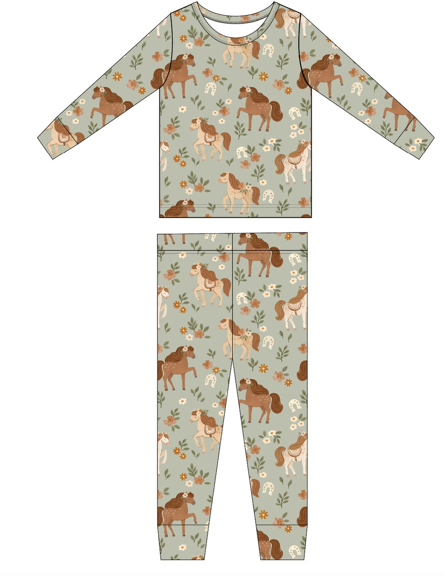 Two Piece Pajama Set - Horsin' Around