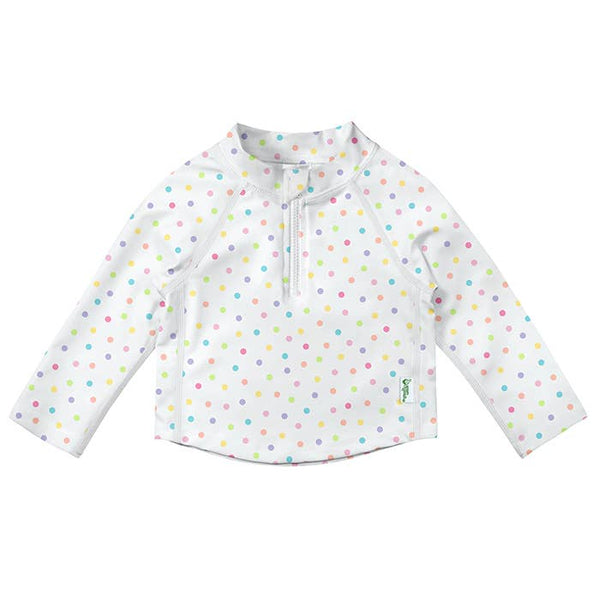 Long Sleeve Zip Rashguard Shirt - White Rainbow Dot