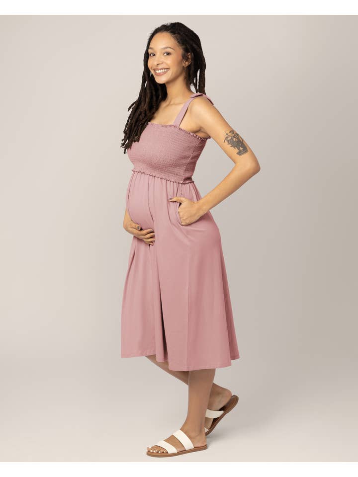 Sienna Smocked Maternity & Nursing Dress - Light Mauve