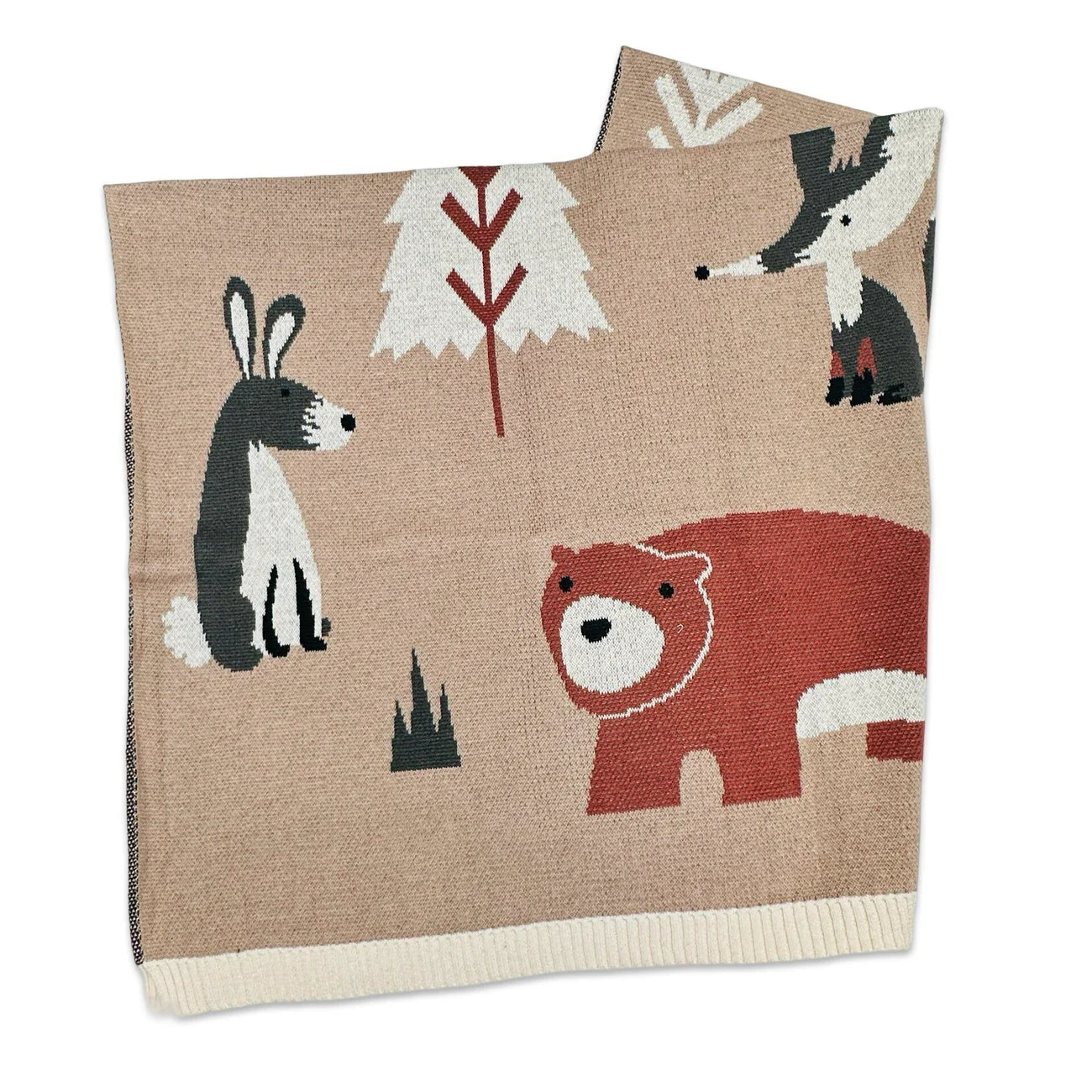 Organic Jacquard Sweater Knit Baby Blanket - Woodland Bear