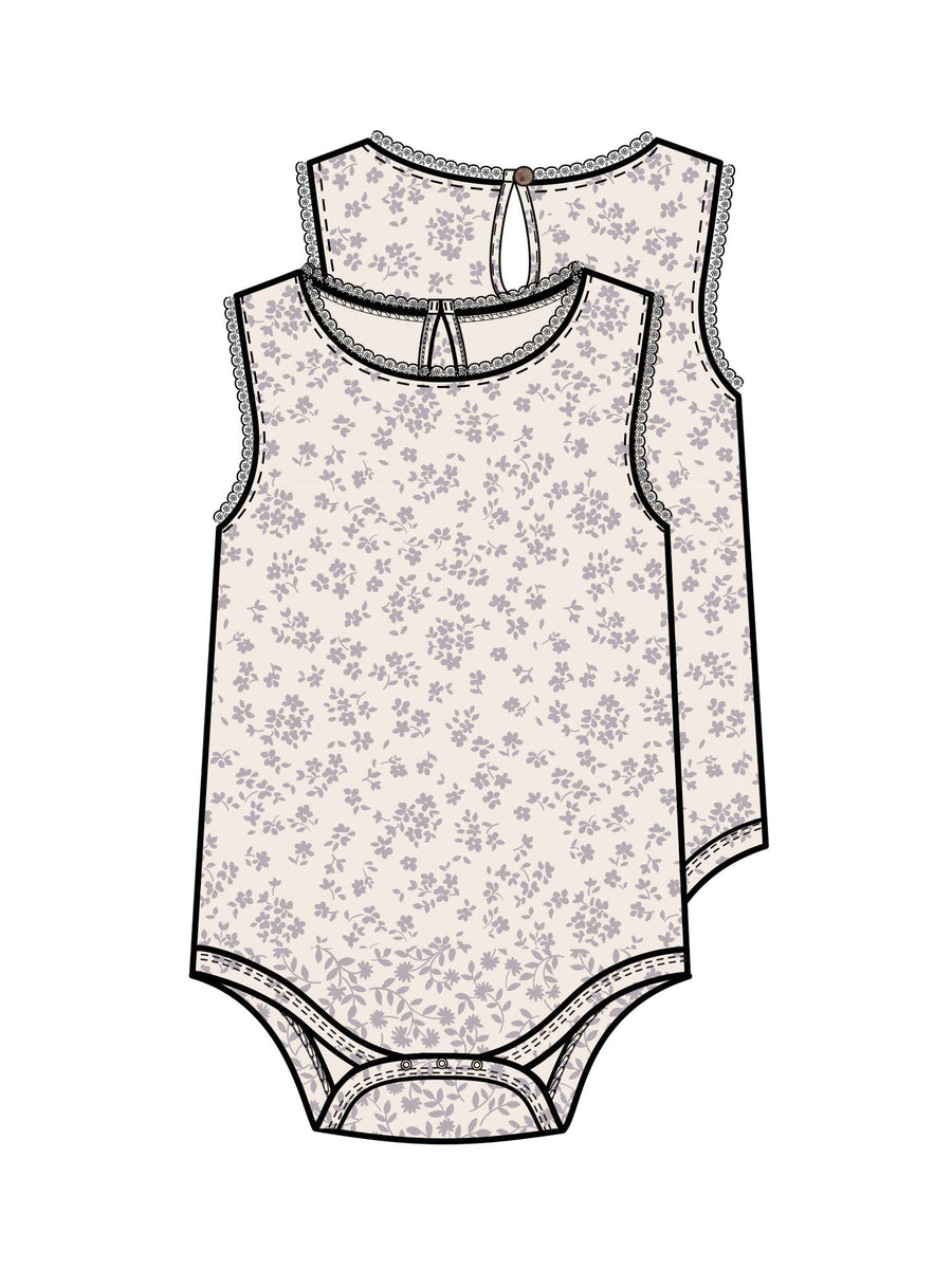 Organic Luna Lace Bodysuit - Maria Floral / Lilla