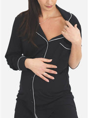 Maternity and Nursing Long Sleeve Pajama Set - Black