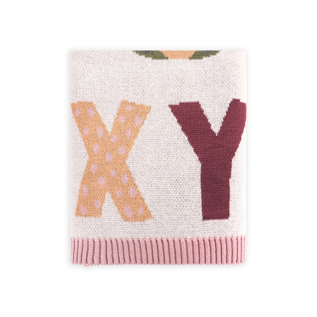 Organic Jacquard Sweater Knit Baby Blanket - Alphabet Blush