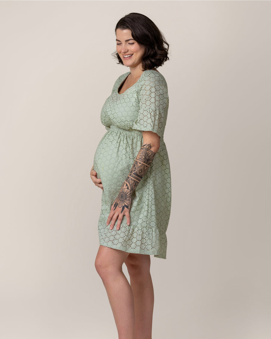 Dahlia Eyelet Maternity & Nursing Dress - Aqua Mist