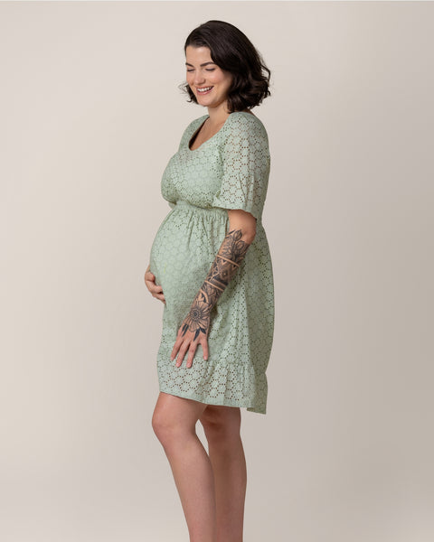 Dahlia Eyelet Maternity & Nursing Dress - Aqua Mist