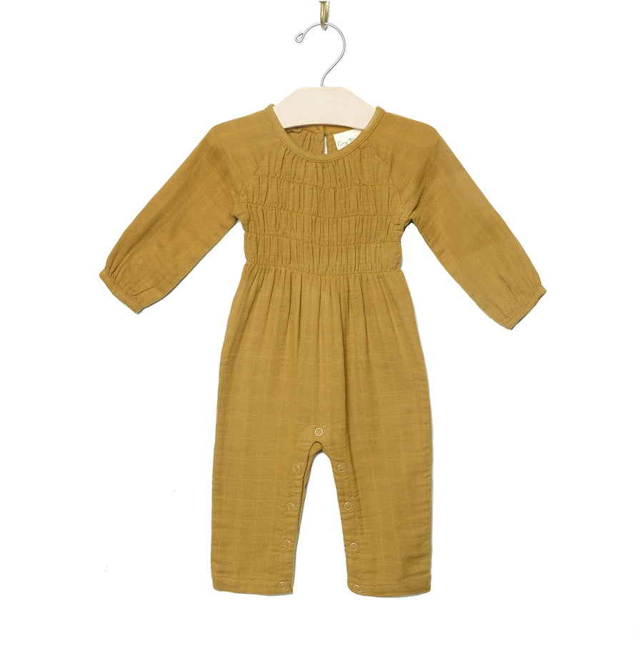 Smocked Long Romper- Bronze
