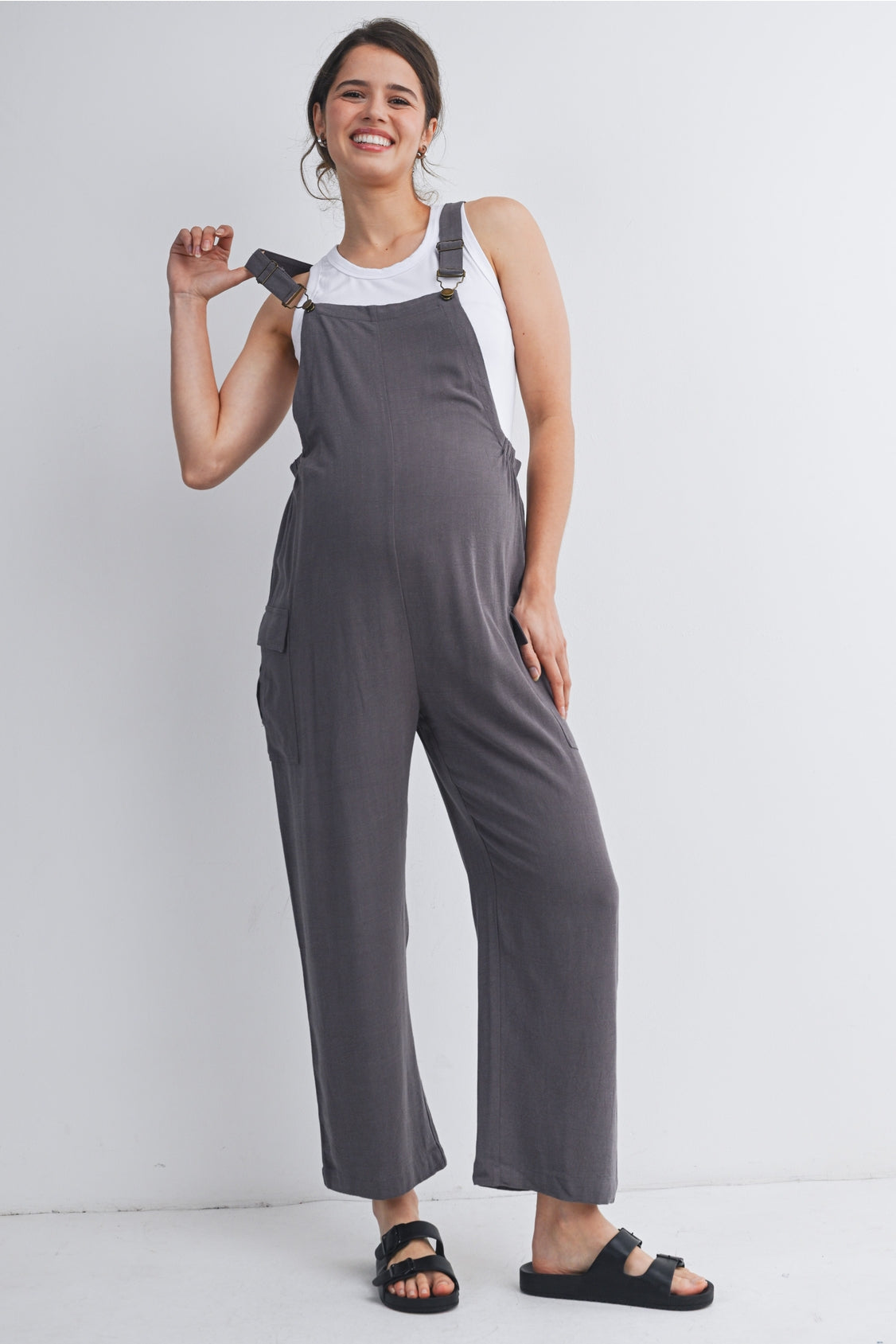 Straight Leg Maternity Adjustable Overalls - Dark Grey
