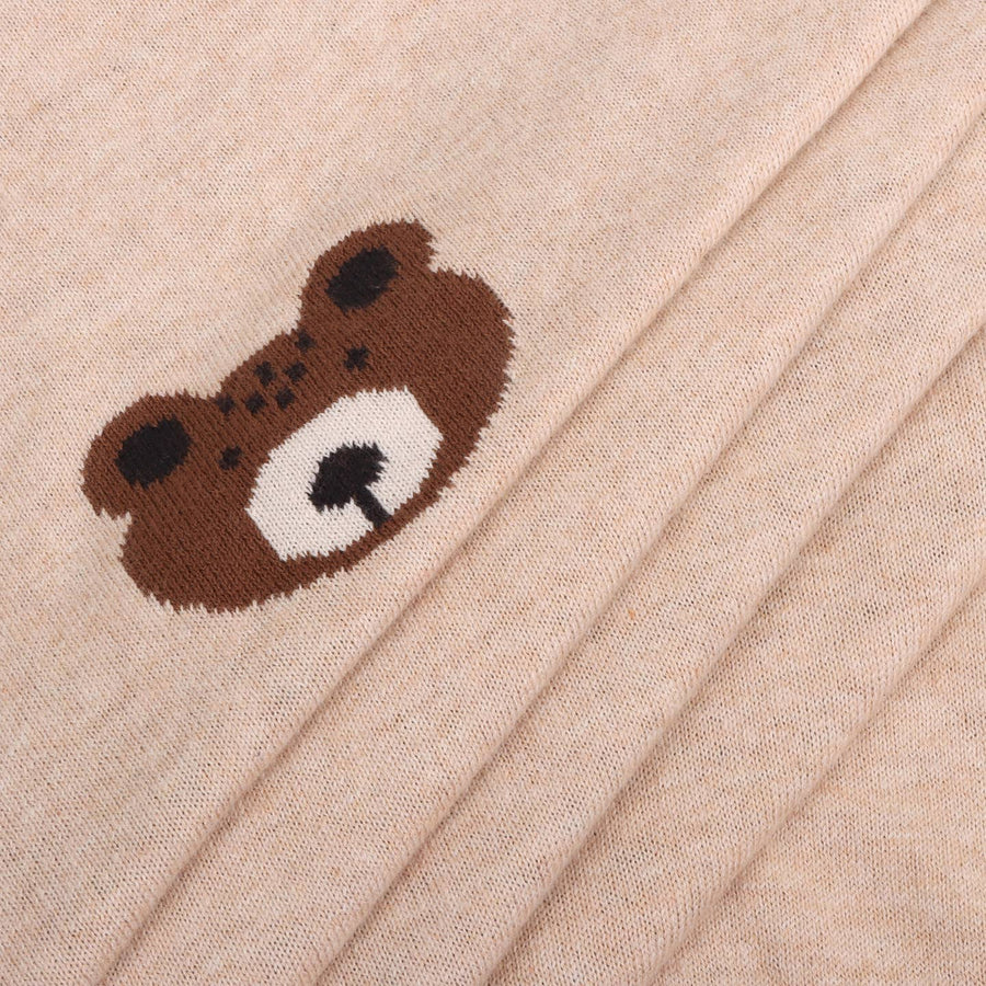Organic Jacquard Sweater Knit Baby Blanket - Brown Bear