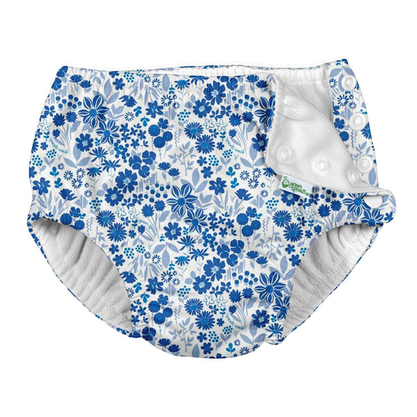 Reusable Snap Absorbent Swimsuit Diaper - Blue Flower Field