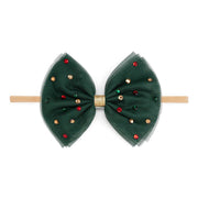 Emerald Rhinestone Christmas Tulle Bow Baby Headband