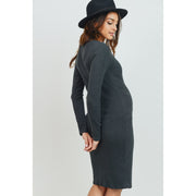 Ribbed Long Sleeve Maternity Bodycon Dress - Dark Green