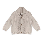 Organic Cotton Shawl Collar Cable Knit Baby Cardigan Sweater - Stone