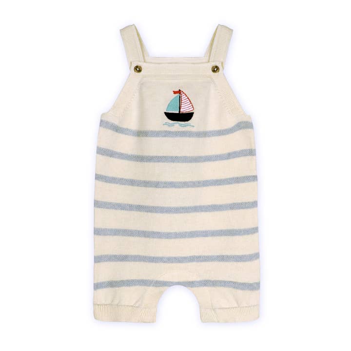 Sailboat Stripe Organic Baby Knit Shortall + Bodysuit Set