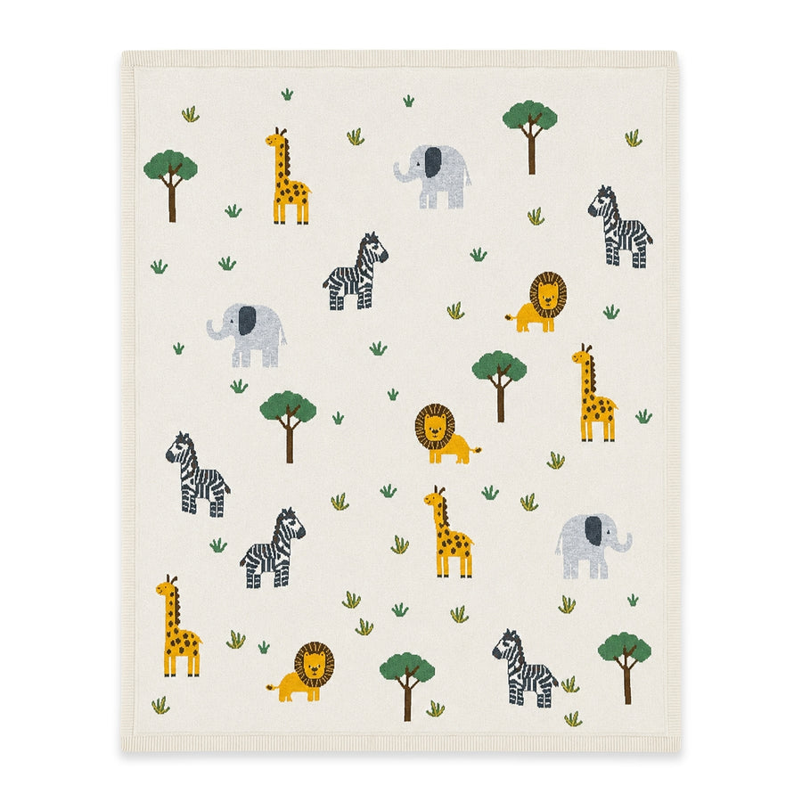 Organic Jacquard Sweater Knit Baby Blanket - Jungle Pals