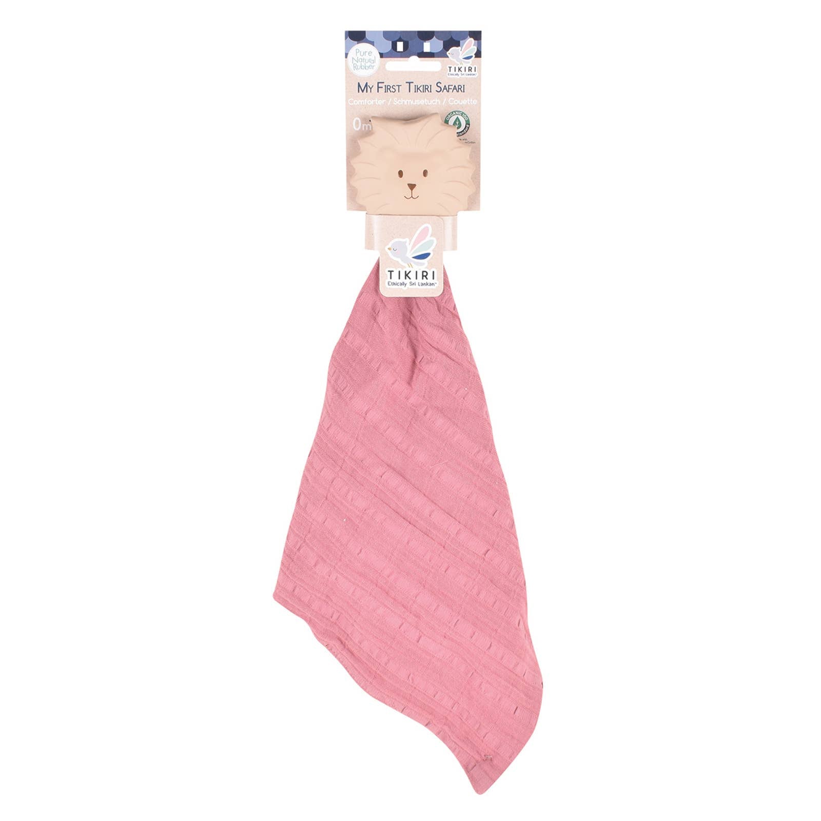 Lion Comforter in Dusty Pink Muslin w/Natural Rubber Teether