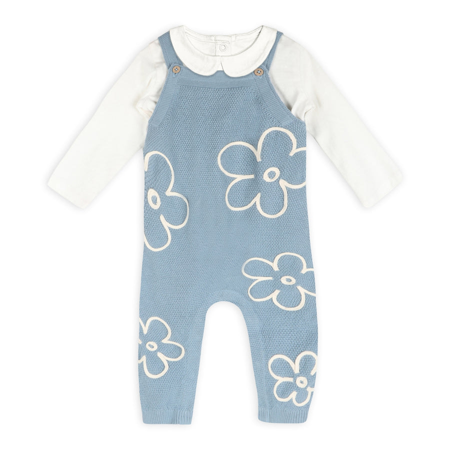 Organic Cotton Wildflower Embroidered Knit Baby Overall Set