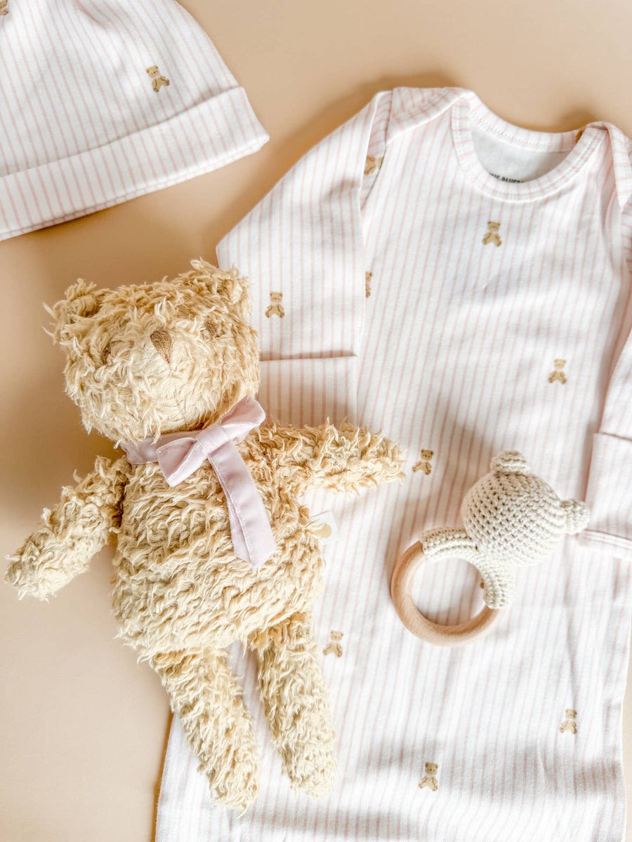 Teddy Bear Knit Gown and Hat Set - Pink