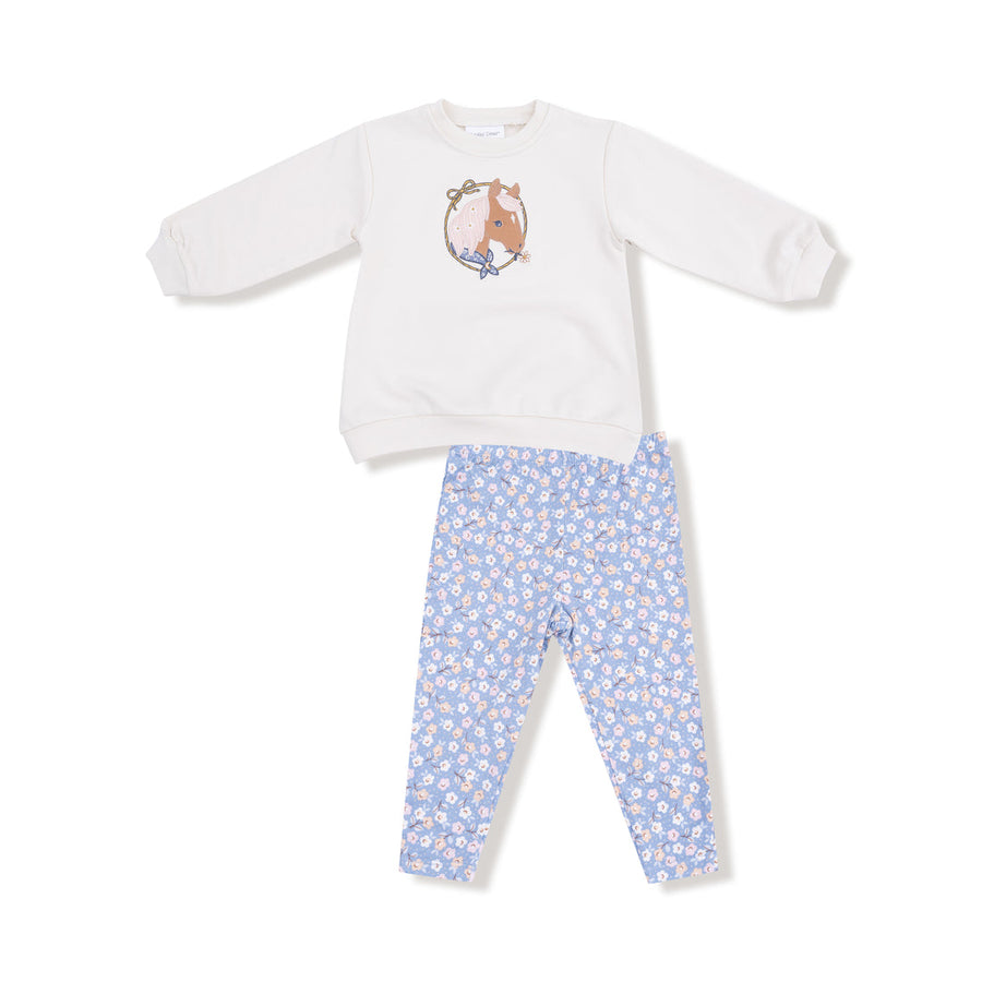 Oversized Puff Sleeve Sweatshirt and Leggings - Country Calico - Horse Cameo
