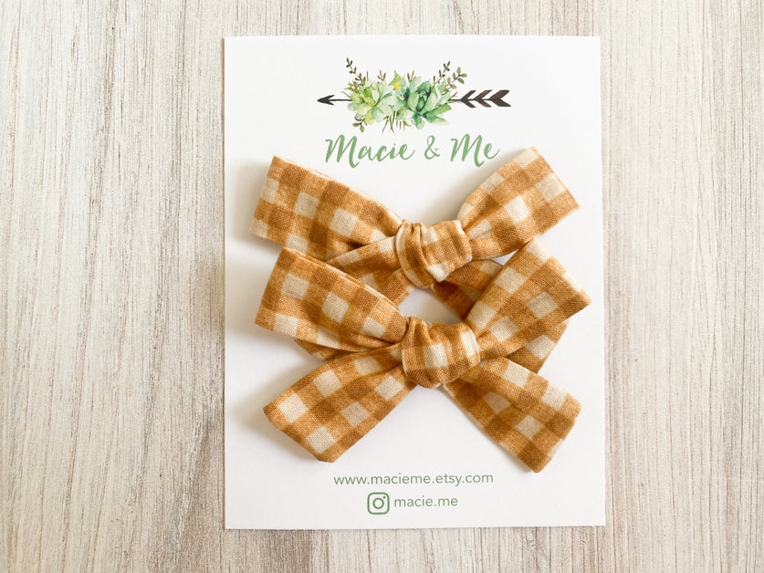 Copper Gingham Small Schoolgirl Pigtail Bows
