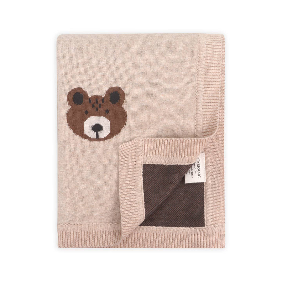Organic Jacquard Sweater Knit Baby Blanket - Brown Bear