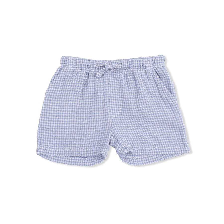 Polo Button Up with Everyday Shorts - Micro Gingham Blue Blizzard