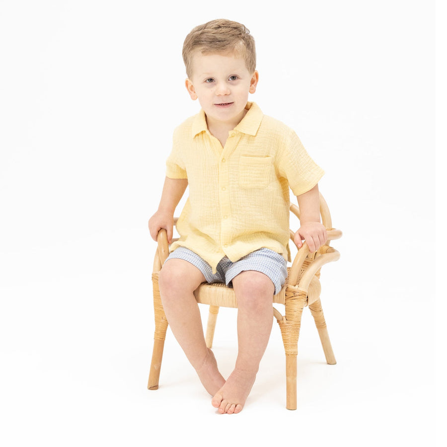Polo Button Up with Everyday Shorts - Micro Gingham Blue Blizzard