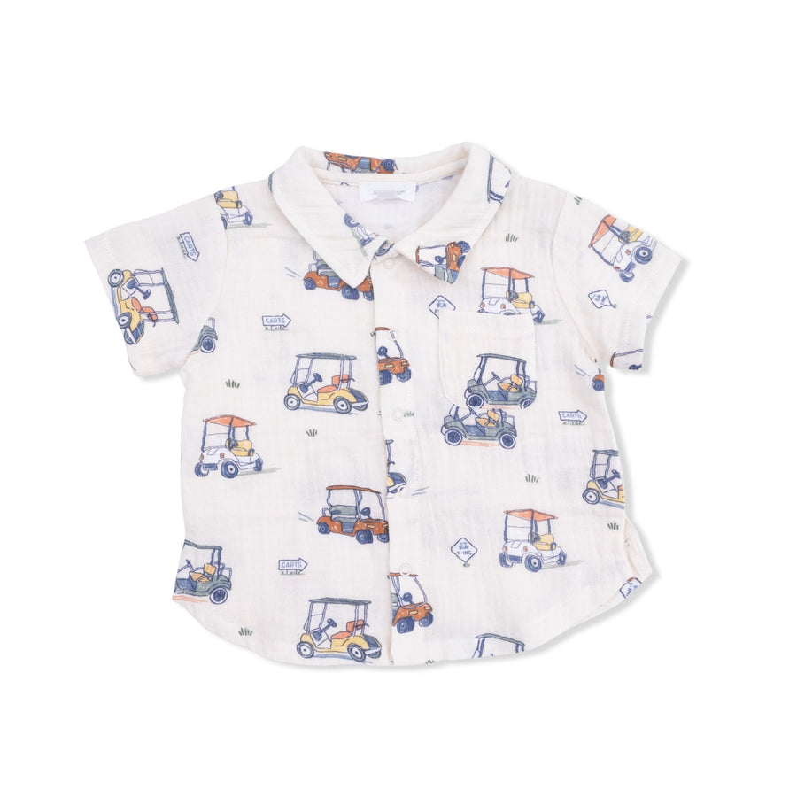 Polo Button Up with Everyday Shorts - Zooming Golf Cart