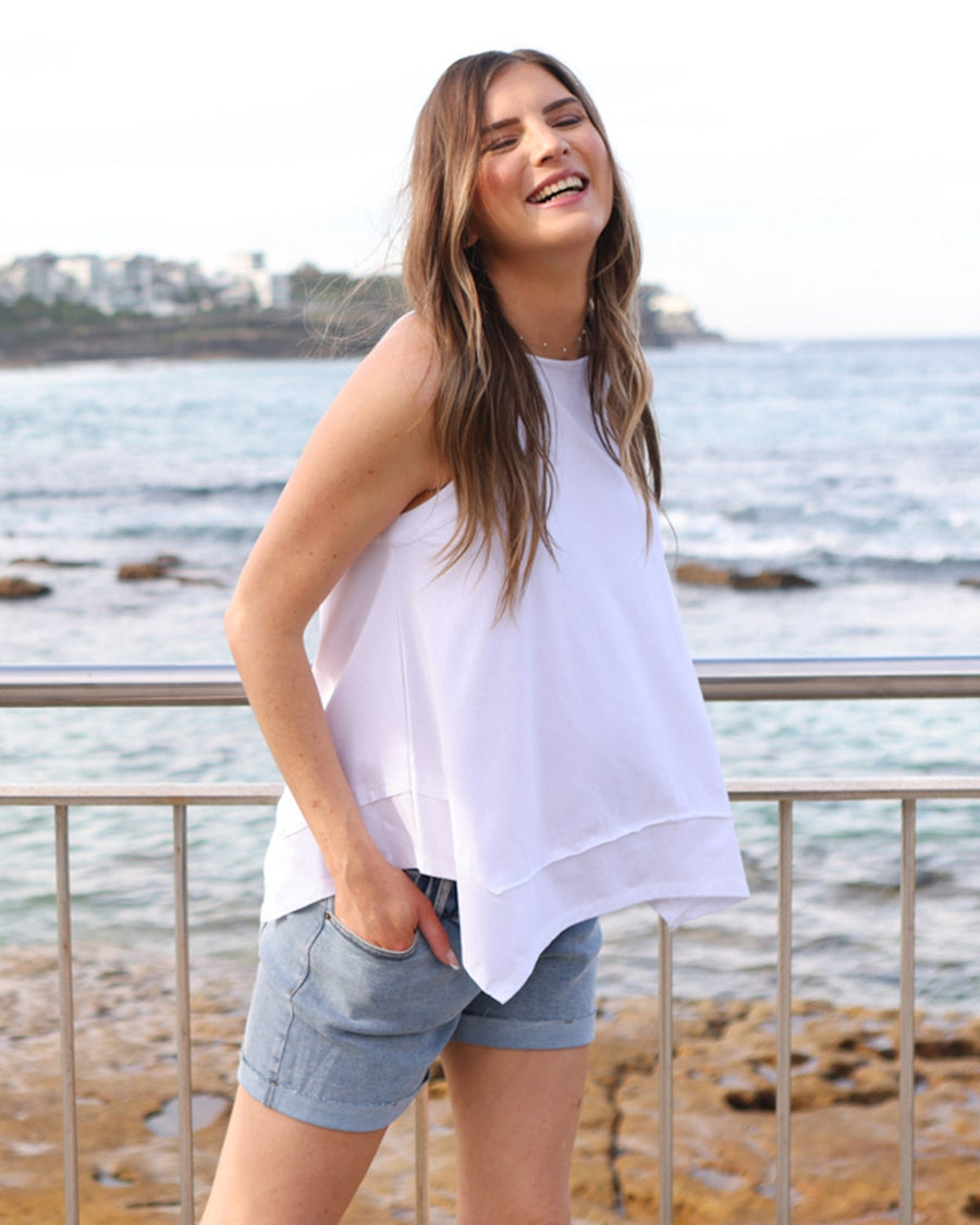 Luana Maternity Asymmetric Cotton Tank - White