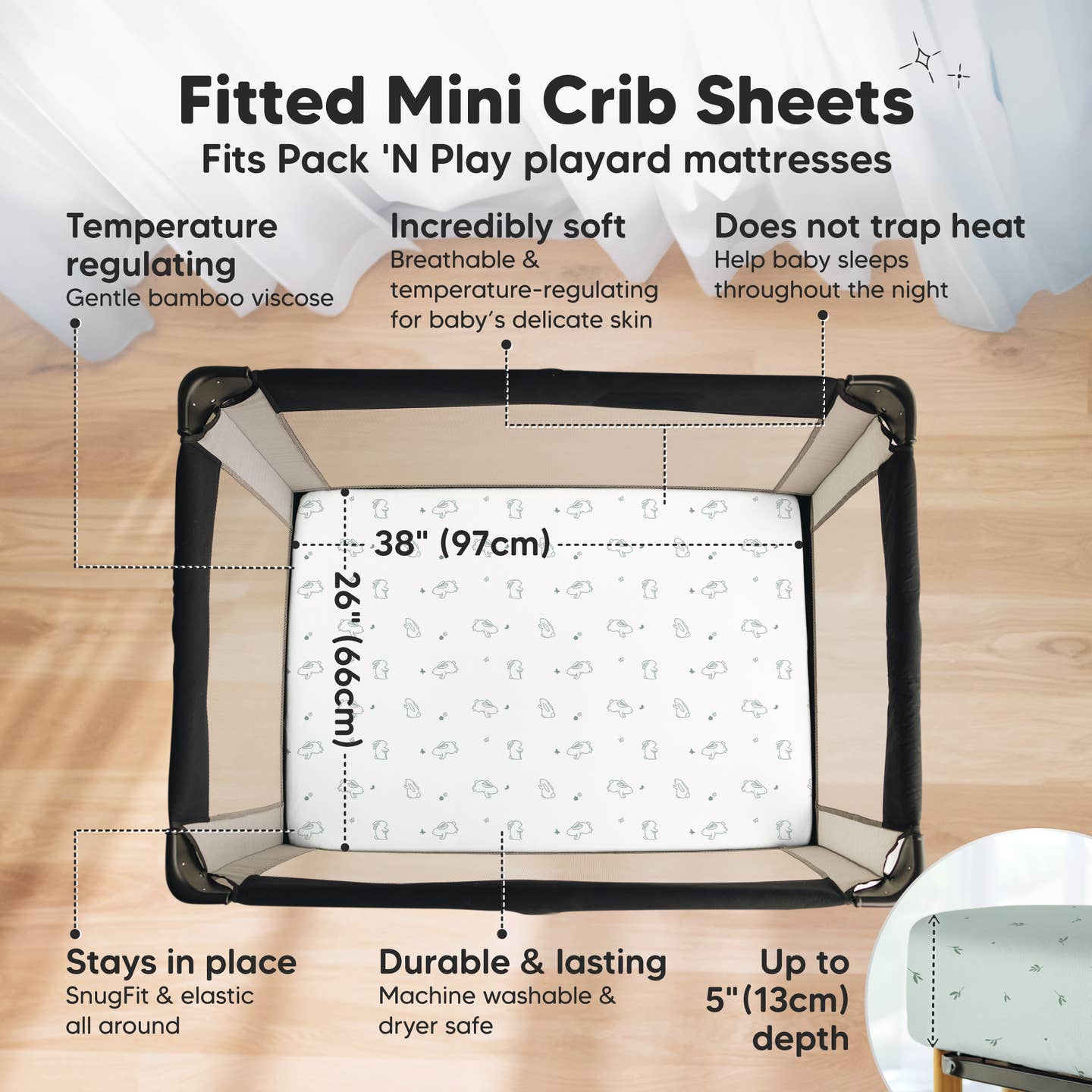 2 Pack Isla Fitted Mini Crib/Pack and Play Sheets - Bunnies