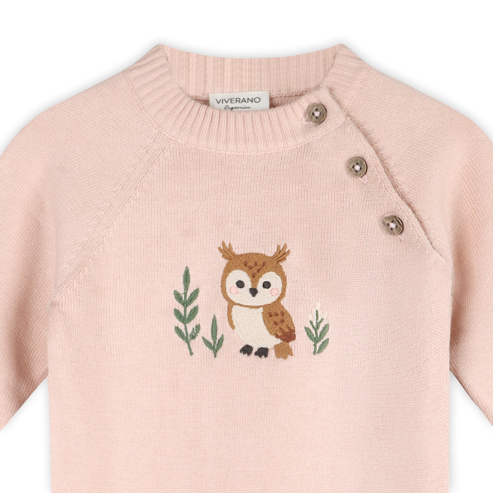 Owl Embroidered Baby Knit Organic Cotton Jumpsuit