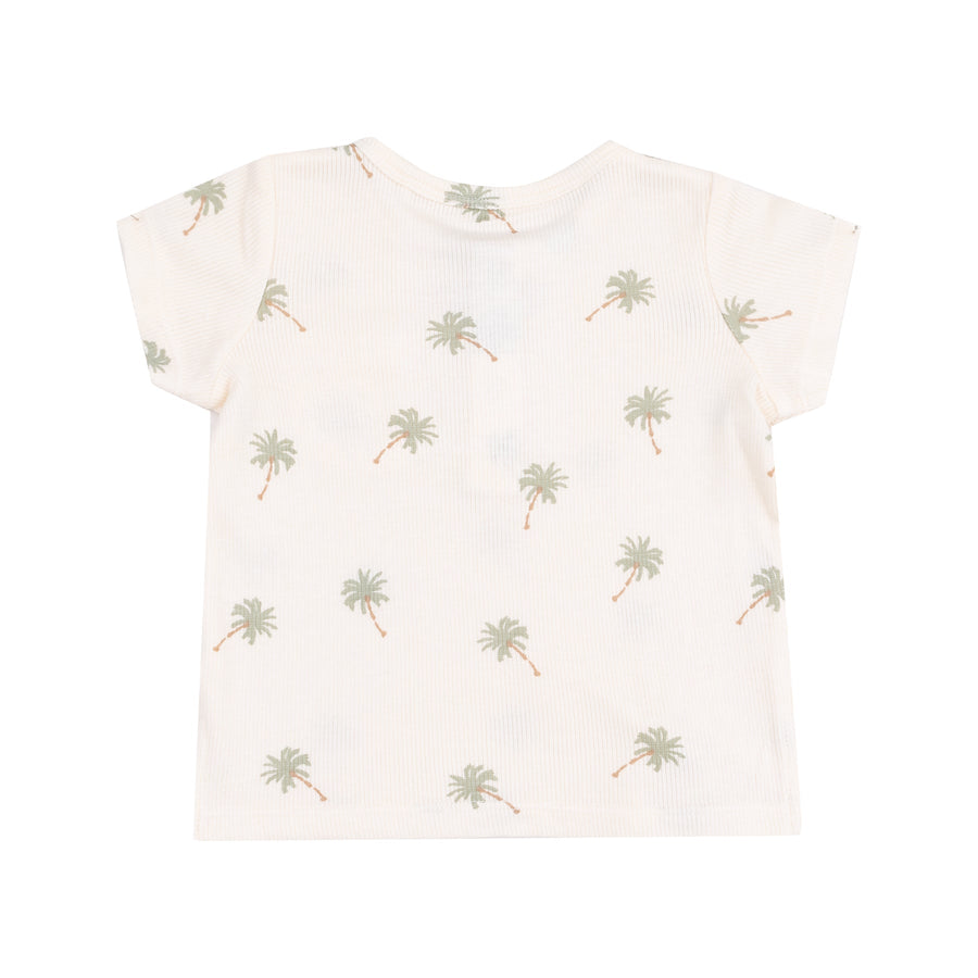 Ribbed Henley with Pocket and Muslin Short Set - Palm Trees