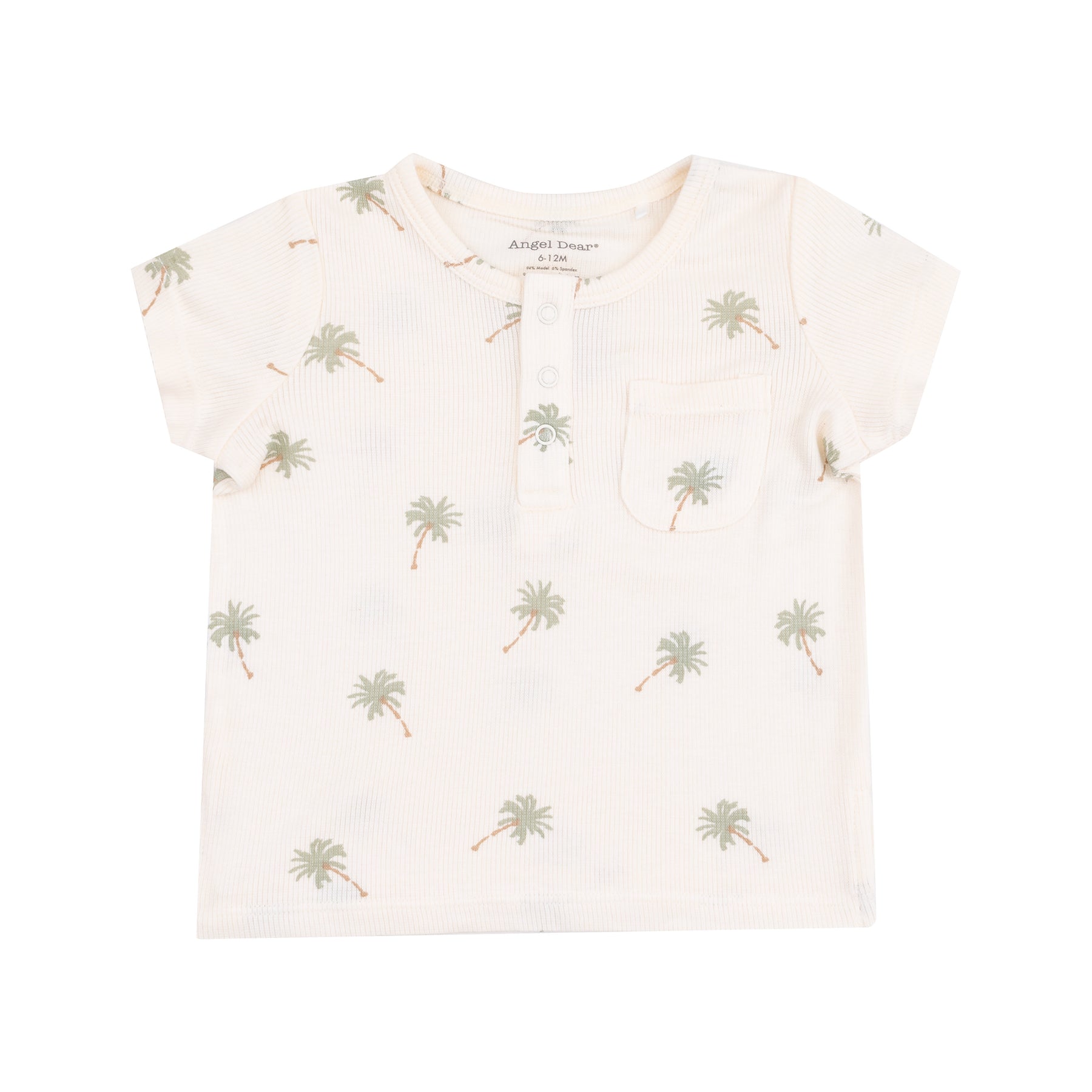 Ribbed Henley with Pocket and Muslin Short Set - Palm Trees