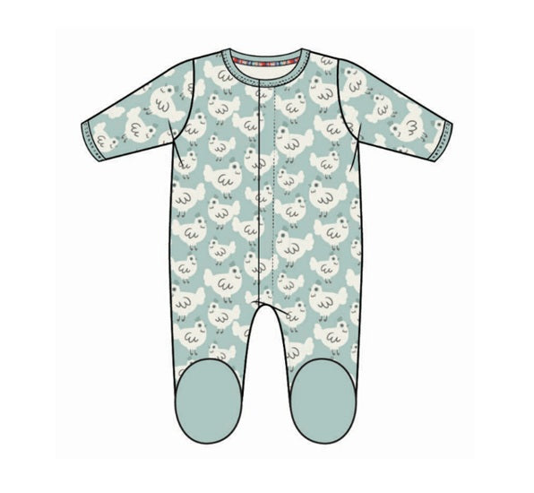 Organic Cotton Magnetic Footie - Green Chicken