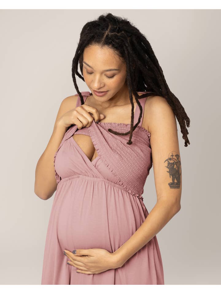 Sienna Smocked Maternity & Nursing Dress - Light Mauve