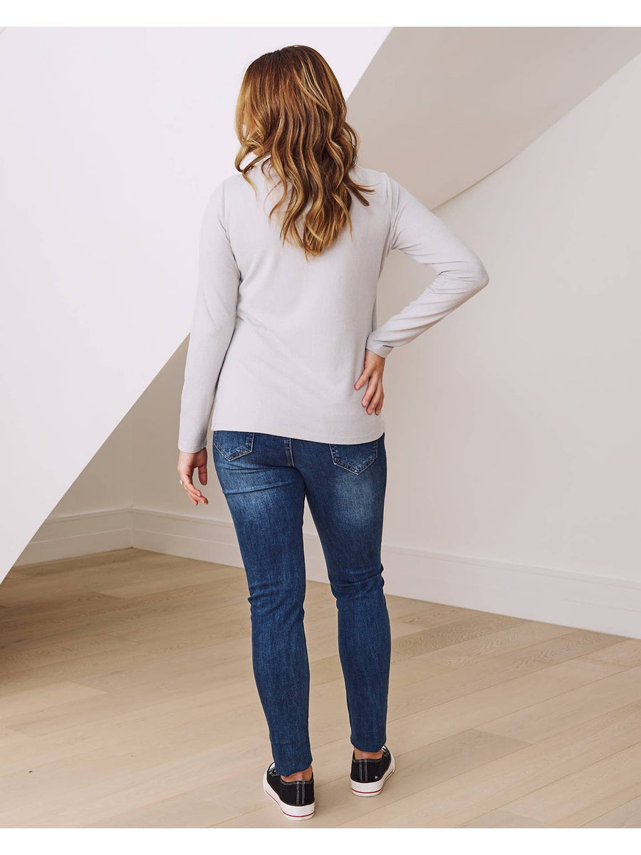 Monique Long Sleeve Nursing Brushed Knit Top - Grey