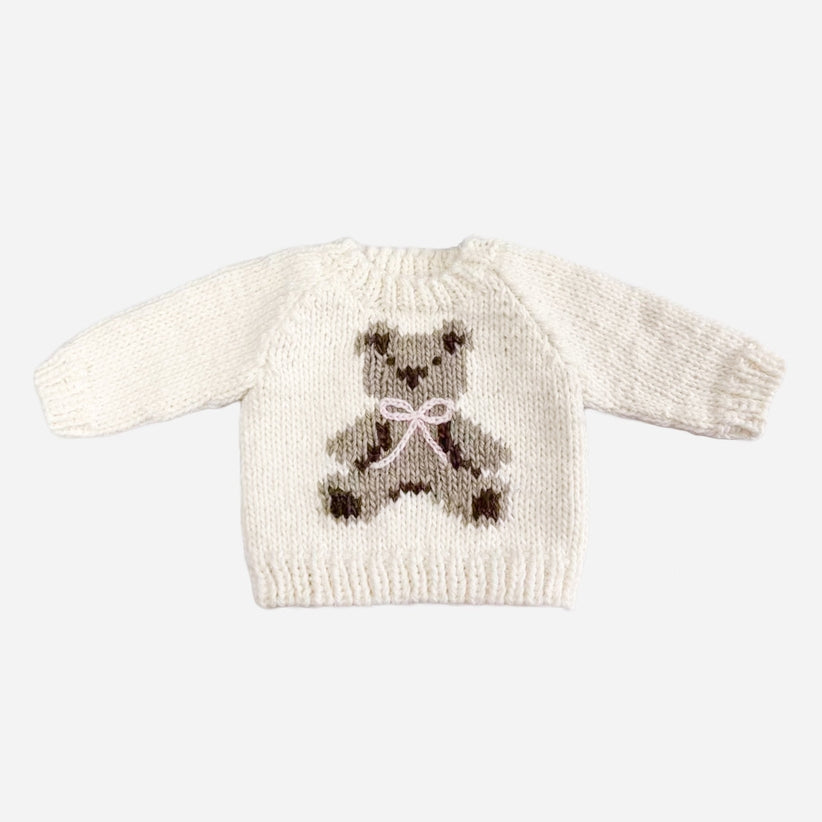 Knit Teddy Bear Sweater - Pink Bow