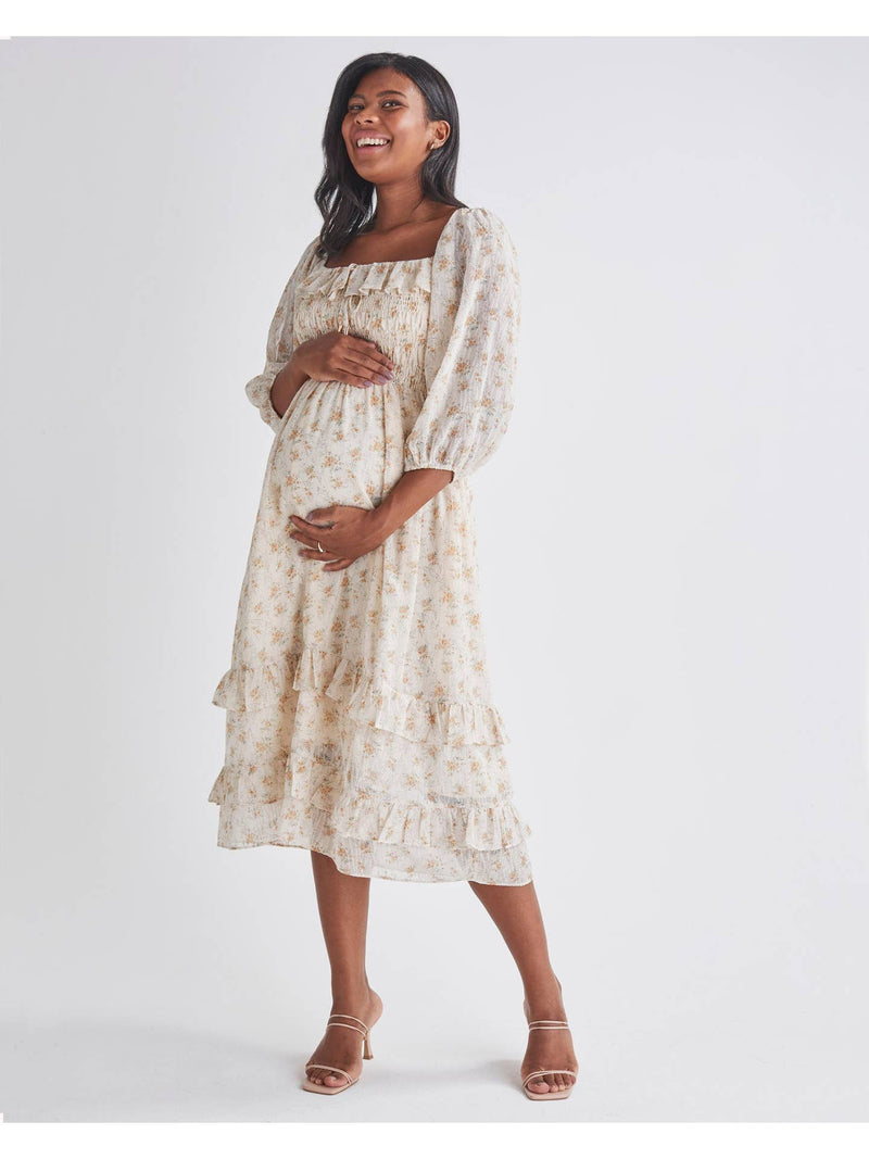 Angel Maternity Daisy Romantic Cream Print Maternity Baby Shower Dress