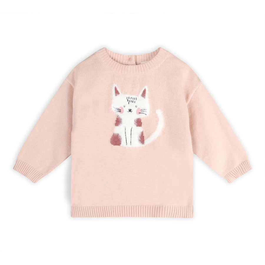 Organic Cotton 3D Furry Cat Knit Sweater