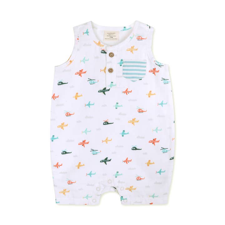 Organic Muslin Baby Romper  - Planes