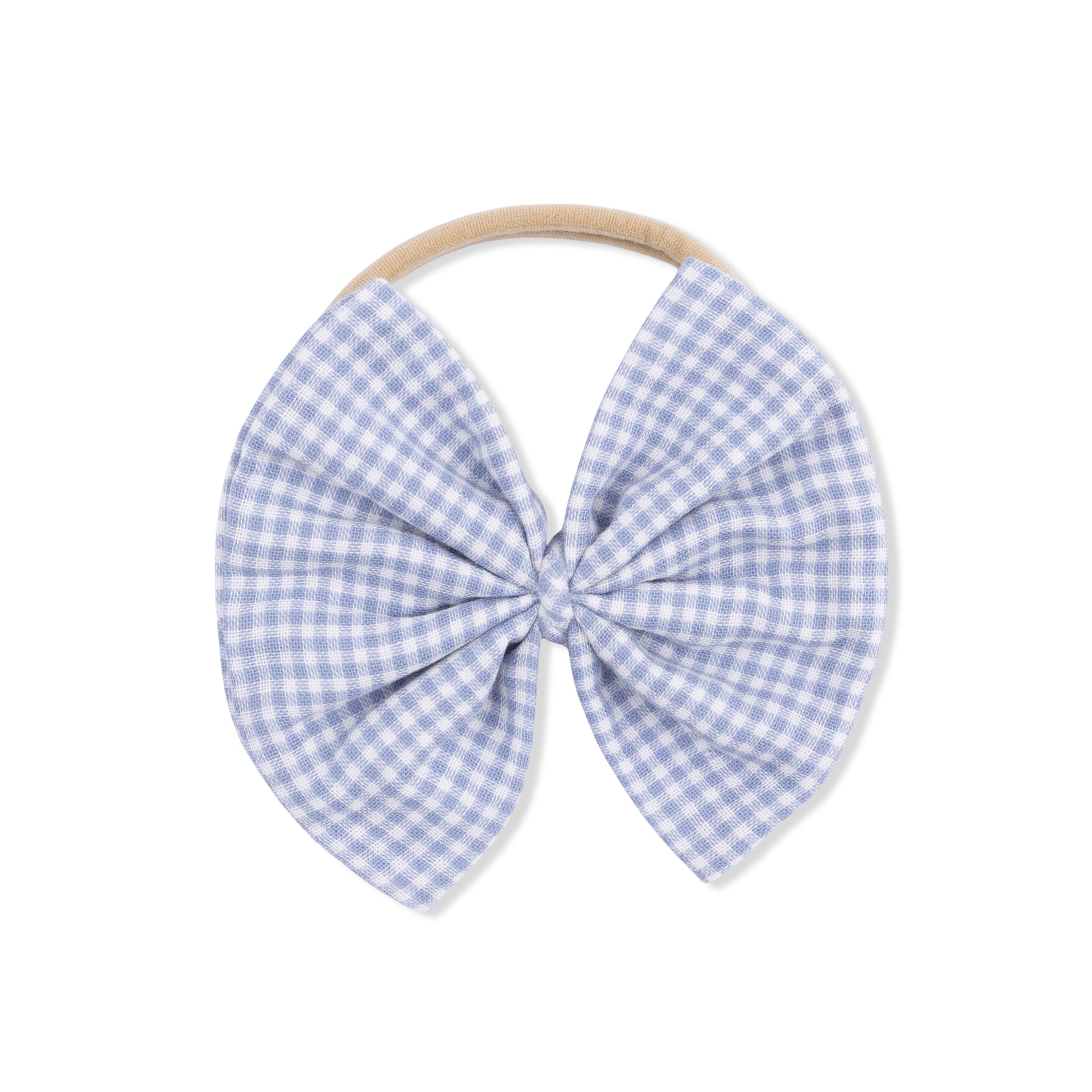 Bow on Headband - Micro Gingham Blue Blizzard