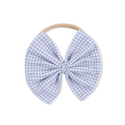 Bow on Headband - Micro Gingham Blue Blizzard