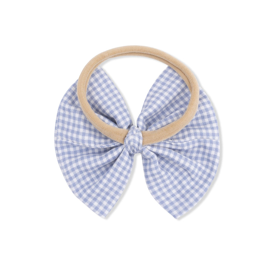 Bow on Headband - Micro Gingham Blue Blizzard