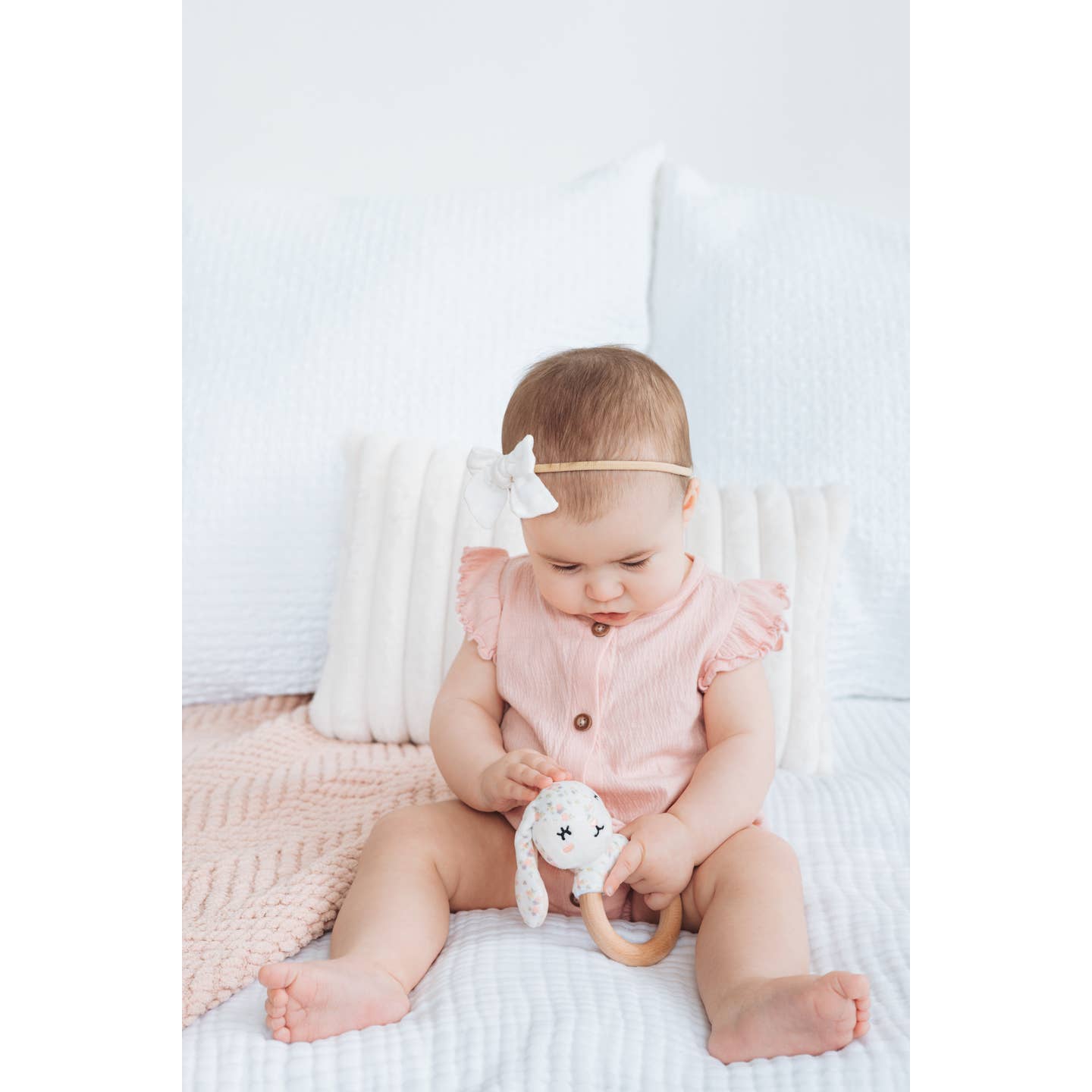 Floral Bunny Wooden and Plush Teether