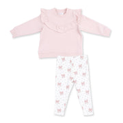 V-Ruffle Sweatshirt and Leggings - Veiled Pink Bows