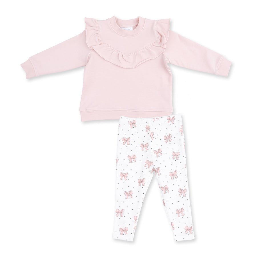 V-Ruffle Sweatshirt and Leggings - Veiled Pink Bows