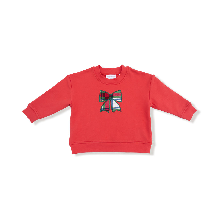 Drop Sleeve Sweatshirt with Applique - Holiday Plaid - Bow