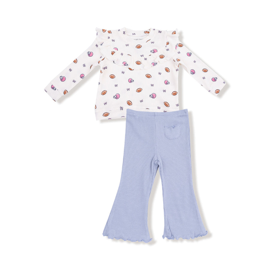 Ruffle Waffle Top and Waffle Flare Pant - Footballs and Bows
