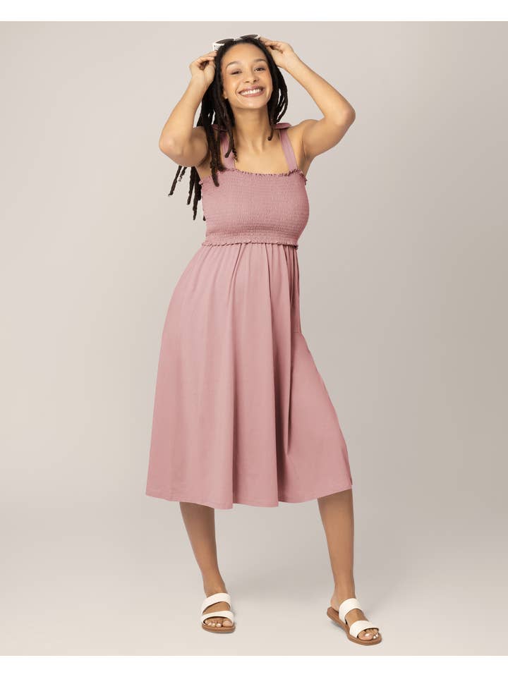 Sienna Smocked Maternity & Nursing Dress - Light Mauve