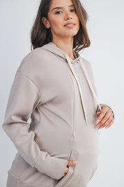Long Sleeve Maternity Nursing Front Zipper Hoodie - Taupe